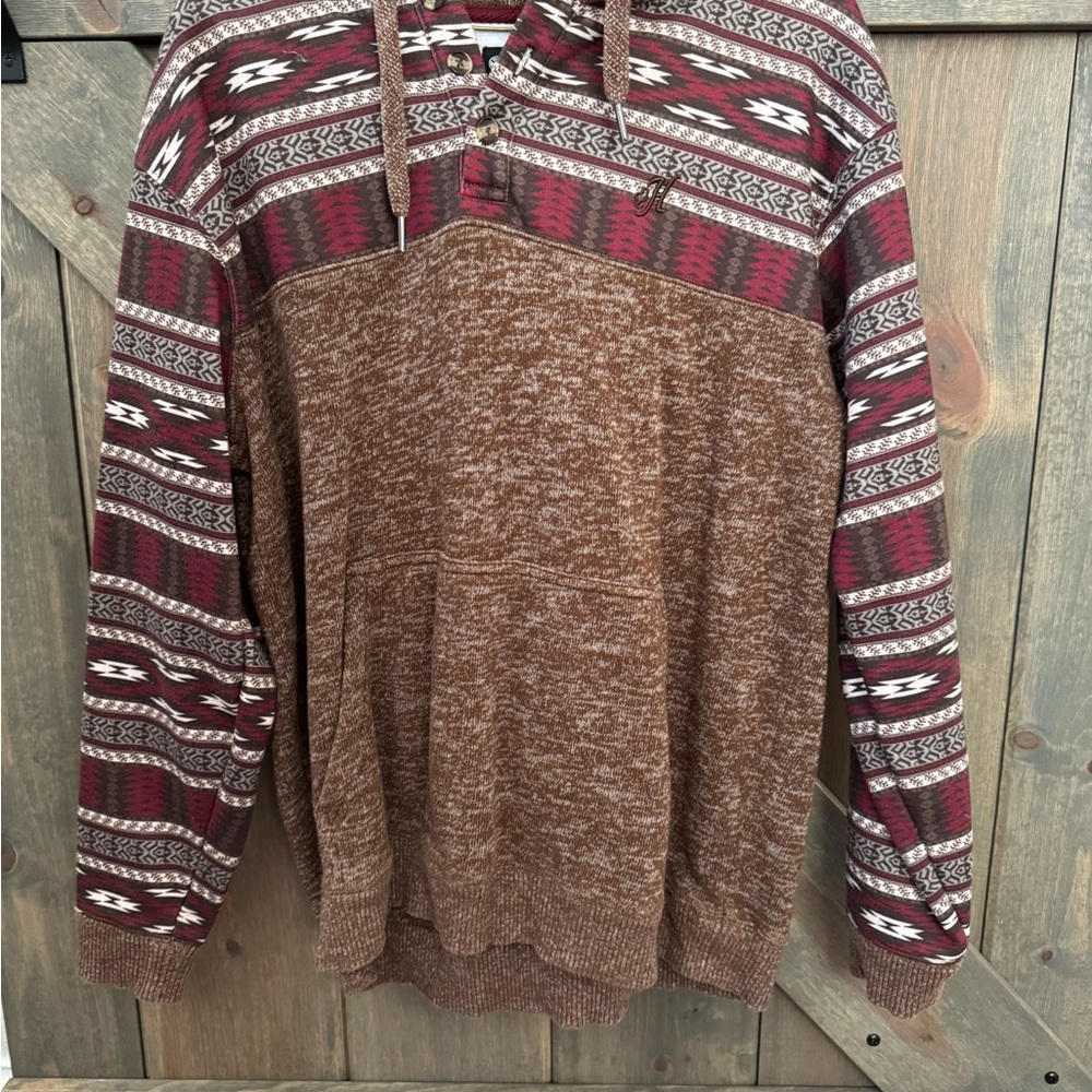Hooey Men's Brown and Red Patterned Hoodie